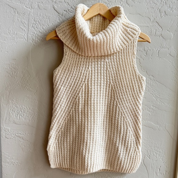 Max Studio Womens Ivory‎ Wool Blend Knitted Sleeveless Turtleneck Sweater Size S - Picture 1 of 7